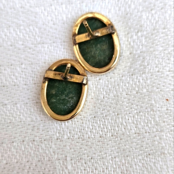 Vintage Gold Plate 925 Sterling & Jade Earrings w/Posts - Picture 5 of 7